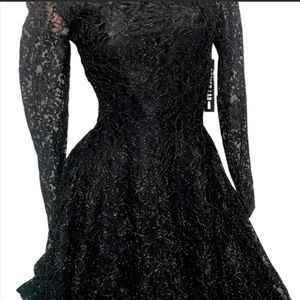 Design Lab Lord &Taylor Black  Lace &Silver Sparkle Dress Lined  Petite …